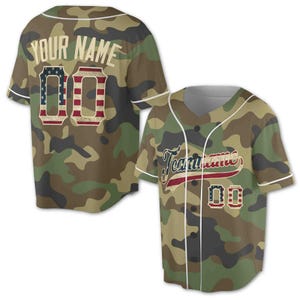 Custom Camo Baseball Jersey: Vintage USA Flag, Personalized Name & Number