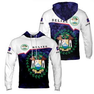 Custom Name Belize Flag Hoodie Purple White Design Patriotic Hoodie S-5XL