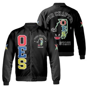 Custom Name Chapter Map Order Of The Eastern Star OES Mason Unisex Bomber Jacket S-5XL