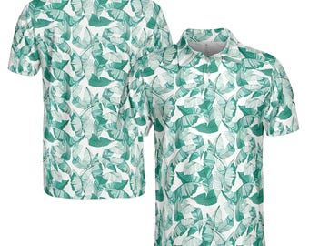 Funny Teal Tropical Plants Golf Men's Polo Shirt S-5XL