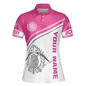Polo 3D de tiro con arco rosa y blanco personalizado para mujer, tallas S-5XL
