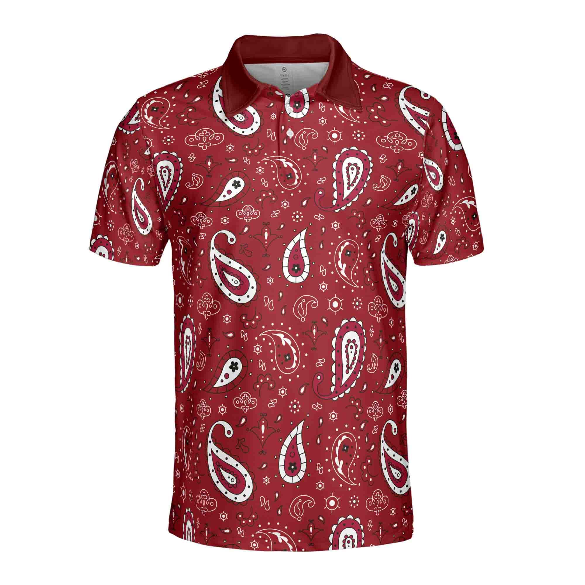 fr2ゴルフ Paisley Full Pattern Polo Shirt Paisley Bandana Pattern Burgundy Golf Men's Polo Shirt S-5XL