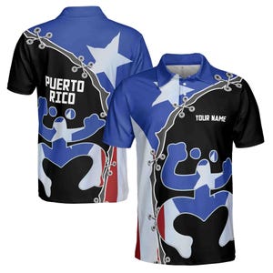 Custom Name Puerto Rico Puerto Rican Retro Frog Pattern Men&#39;s Polo Shirt S-5XL