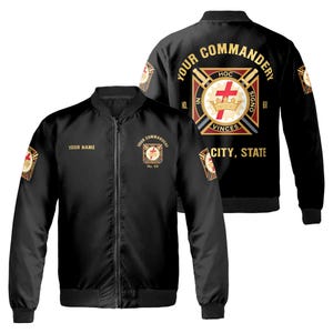 Customize Name Masonic Knights Templar Commandery Freemasonry Bomber Jacket S-5XL