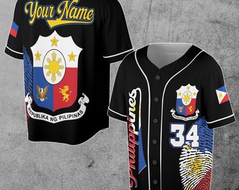 Personalized Name Number Philippines Flag Coat of Arms Baseball Jersey S-5XL