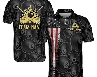 Personalized Name and Team Billiards Pool Team Club Men 3D Polo Shirt Size S-5XL
