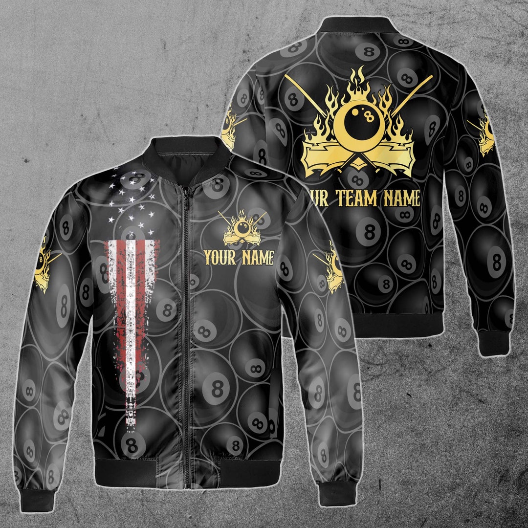 Personalized Name and Team Billiards Pool Team Club Bomber Jacket Size