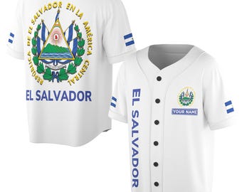 Camiseta de béisbol blanca personalizada con nombre de El Salvador para adultos, jóvenes y niños, tallas S-5XL
