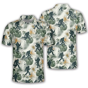 Bigfoot Tropical Pattern Custom Golf Men&#39;s Polo Shirt S-5XL