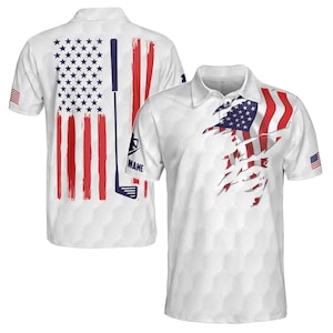 Custom Name American Flag Patriotic Golfer Golf Men's Polo Shirt S-5XL