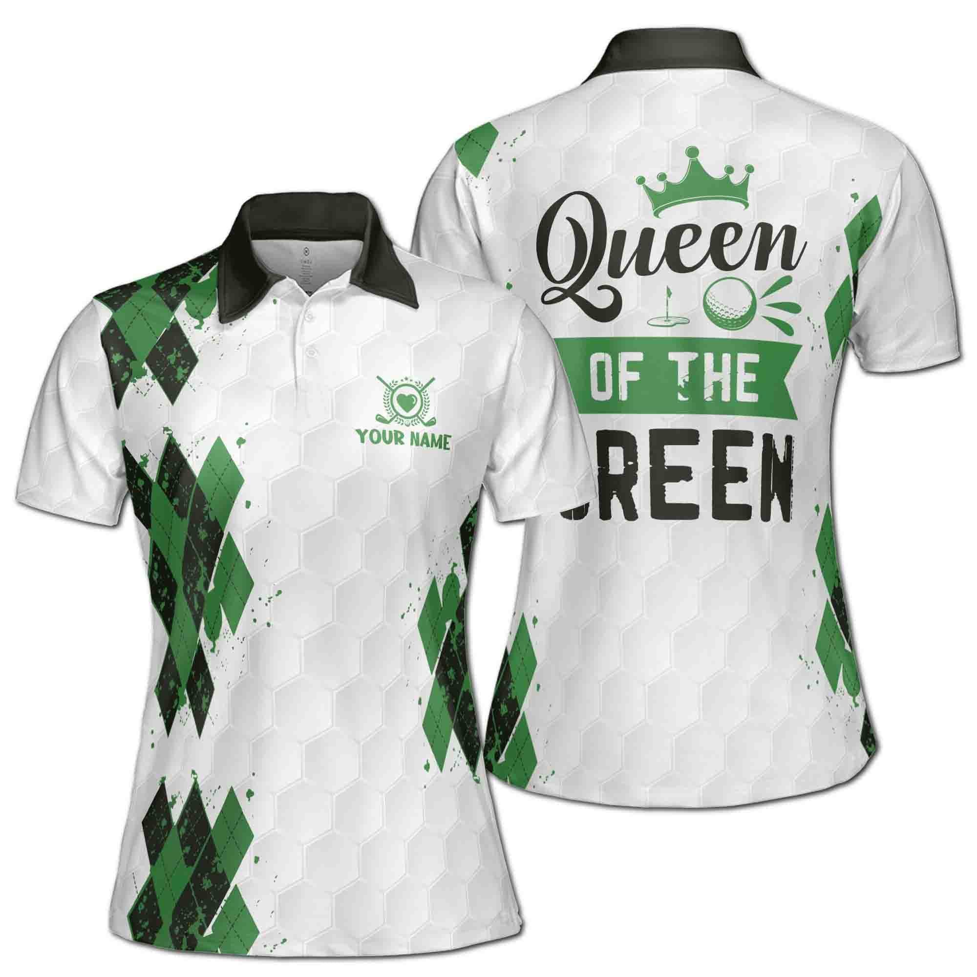 Custom Name Argyle Queen of the Green Golf Women's Polo Shirt S