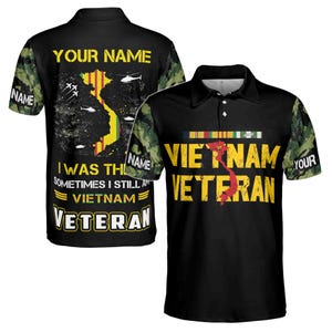 Custom Name Vietnam Veteran Proud Vet of Vietnam War Men&#39;s Polo Shirt S-5XL
