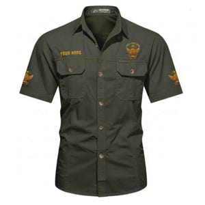 Camisa de trabajo de manga corta con nombre personalizado de la Logia del Rito Escocés Military Green