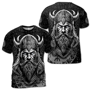 Viking Valhalla Odin God Norse Mythology Tribal Pattern 3D T-Shirt S-5XL