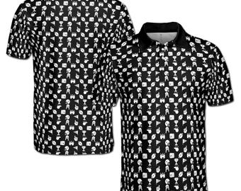 Funny Golf Award Trophy Flag Hand Whistle Fish Pattern Men's Polo Shirt S-5XL