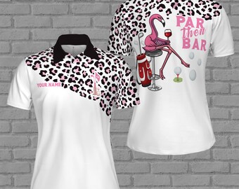 Custom Name Par Then Bar Leopard Flamingo Women 3D Polo Shirt Size S-5XL