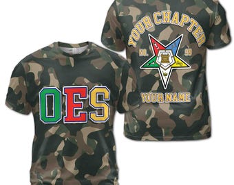 Customized Camo OES Order of the Eastern Star Pentagon Down T-shirt S-5XL