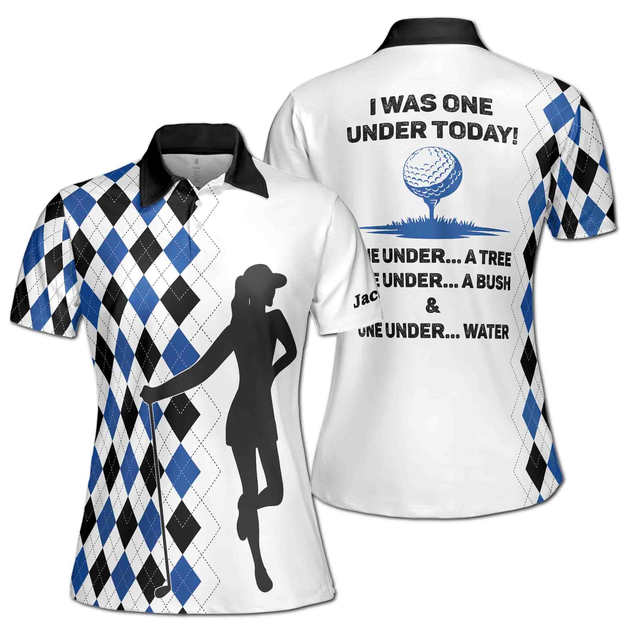 トップス house on the hill Tee (Argyle) 90 Custom Name Multi-color Argyle Golfer Silhouette Women's Polo