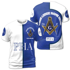 Customize Name Lodge Name PHA Masonic Freemasonry Unisex  3D T-shirt Size S-5XL