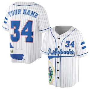 Camiseta de béisbol patriótica con nombre y número personalizado, bandera de El Salvador, escudo de armas, tallas S-5XL