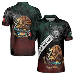 Custom Name Coat Of Arms Mexican Eagle Mexico Pride Men&#39;s Polo Shirt S-5XL