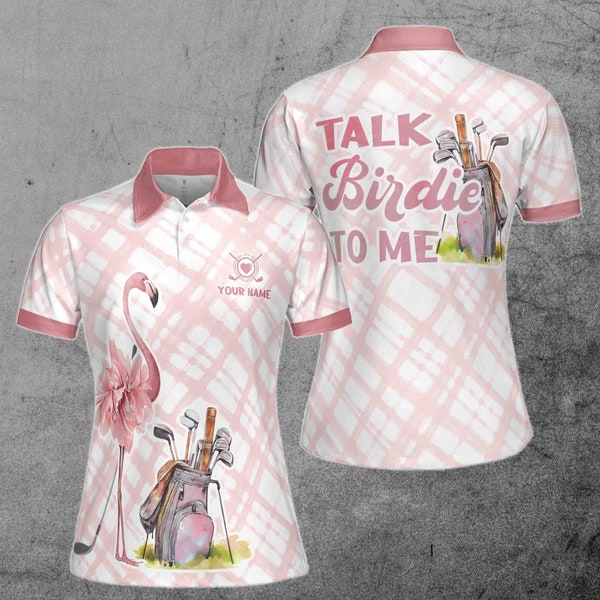 Anpassen Name Sprechen Birdie To Me Flamingo Golf Damen Polo-Shirt S-5XL