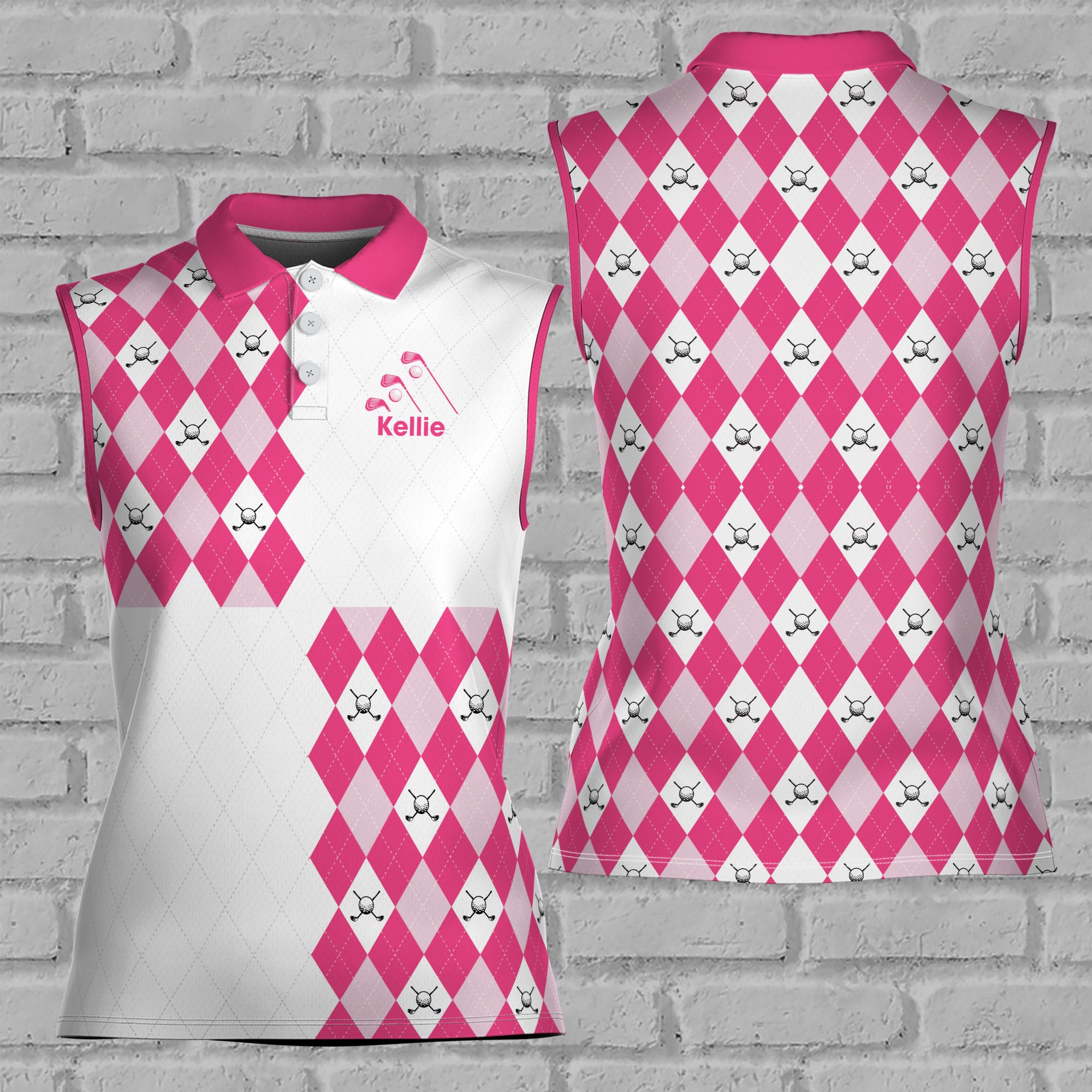 Custom Name and Color Argyle Pattern Addicted Golf 3D Women Sleeveless
