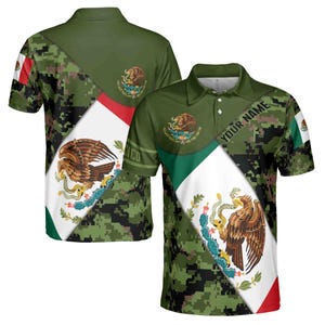 Customize Name Mexico Flag Camouflage Army 3D All Over Print Polo Shirt Size S-5XL