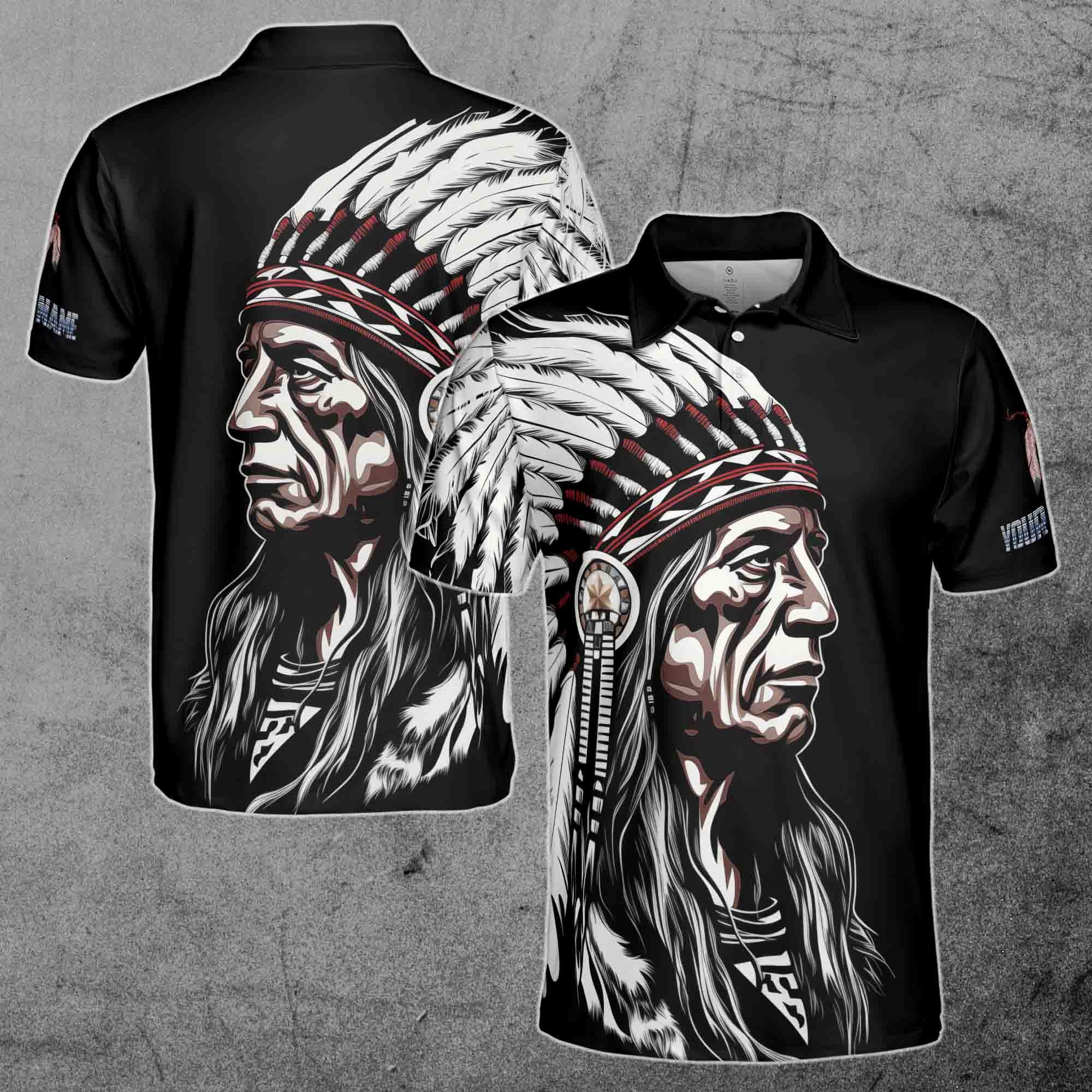 Custom Name Native American Indian Chief Cherokee Men's Polo Shirt