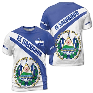 Personalized Name El Salvador Patriotic Coat of Arms Men&#39;s T-shirt S-5XL