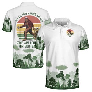 Anpassung Ihren Namen Big Foot Sasquatch auf der Suche nach Golfbällen Herren Polo-Shirt Größe S-5XL