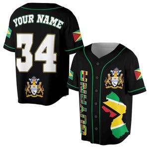 Personalisierte Name Nummer Guyana Flagge Wappen Baseball Jersey S-5XL