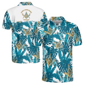 Customize Name Lodge Name Masonic Freemasonry Tropical Plants Men&#39;s Polo Shirt S-5XL