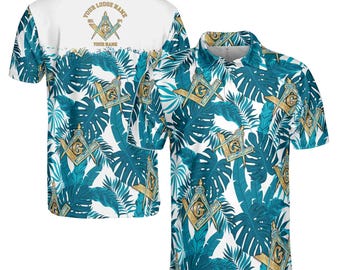Customize Name Lodge Name Masonic Freemasonry Tropical Plants Men&#39;s Polo Shirt S-5XL