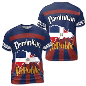 Nom personnalisé République dominicaine pays carte ligne T-shirt unisexe S-5XL