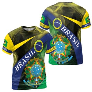 Camiseta con nombre personalizado y escudo patriótico de Brasil, tallas S a 5XL
