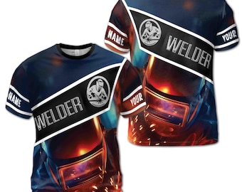 Camiseta personalizada com nome "Proud Welder" (Soldador Orgulhoso) e estampa de galáxia, tamanhos P a 5XG