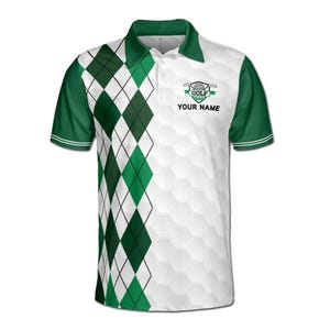 Custom Name Just Tap It In Crazy Golf Argyle Pattern Men's Polo Shirt S-5XL