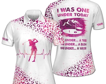 Custom Name Golf Polo Shirt: Pink Leopard Print Women's Athletic Wear