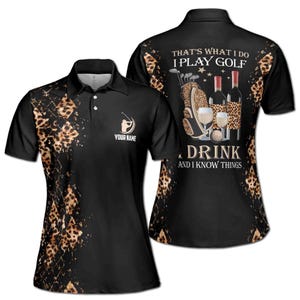 Custom Name Golf Polo Shirt: Leopard Print I Play Golf Women's Athletic Wear