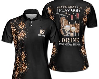 Custom Name Golf Polo Shirt: Leopard Print I Play Golf Women's Athletic Wear