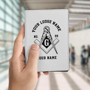 Customize Name Masonic Symbol Freemasonry Faith Hope Charity Angels White Leather Passport Wallet