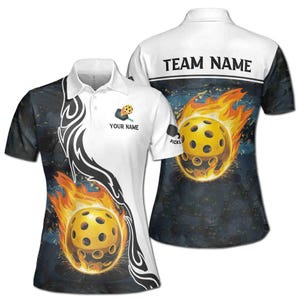 Individuelles Name Team Pickleball On Fire Damen Polo-Shirt S-5XL