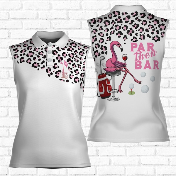 Par Then Bar Leopard Flamingo 3D Women Sleeveless Polo Size XS-4XL