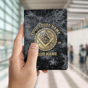 Customized Masonic Emblem Freemasonry Black Gold Leather Passport Wallet