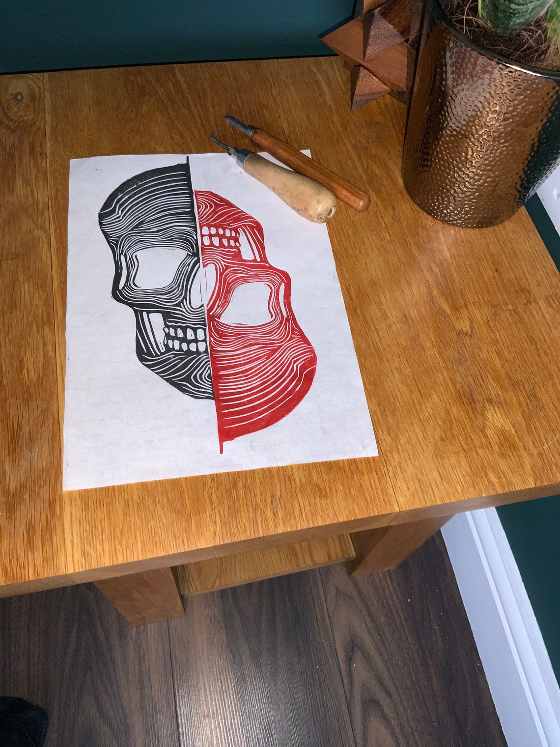 Handmade Skull Lino Print cranium. Etsy UK