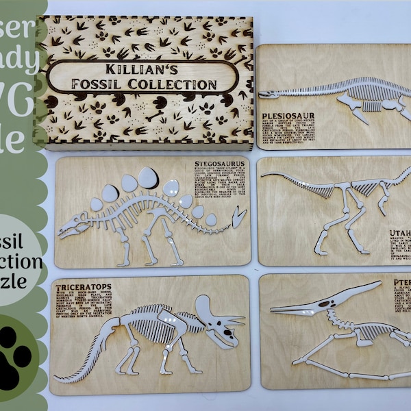 Dinosaur Fossil Puzzle SVG file for Glowforge and Laser Cutters, Dino Bone Puzzle SVG Files, Kid Glowforge Projects, Laser Cut Ideas