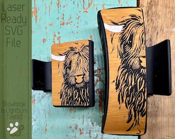 Highland Cow Hair Clip SVG File for Laser Cutters, Large and Small Claw Hair Clip Design for Laser, Glowforge SVG File