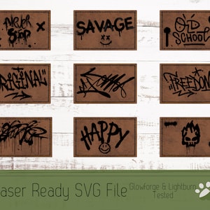 9 Hat Patch Graffiti Design Bundle SVG File Laser, Engrave File for Premade Patches and Outlined to Cut Your Own Patches Designs for Laser