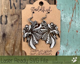 Goldfish Mandala Earring Set with Earring Card SVG File for Laser Cutters, Glowforge Ready Jewelry Score Ready Cards Laser Earring SVG